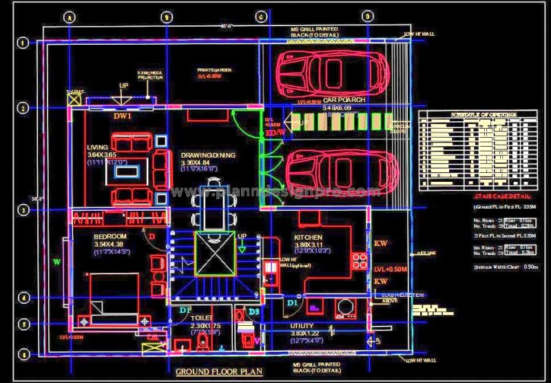 Residential Duplex Layout CAD- 2 Car Parking and Living Areas